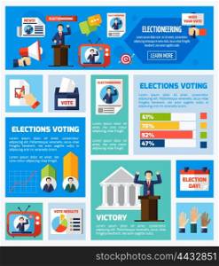 Elections And Voting Flat Collection. Elections and voting flat rectangular isolated elements collection with promotional company voter counting vote results vector illustration