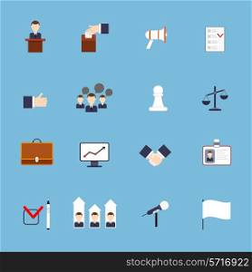 Elections and voting flat icons set with ballot box check signs and flags isolated vector illustration