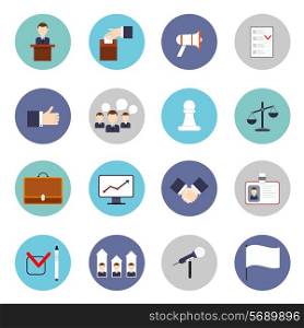 Elections and voting flat icons set with discussion microphone rating isolated vector illustration