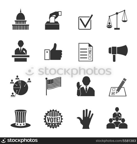 Elections and voting icons set with ballot box check signs and flags isolated vector illustration