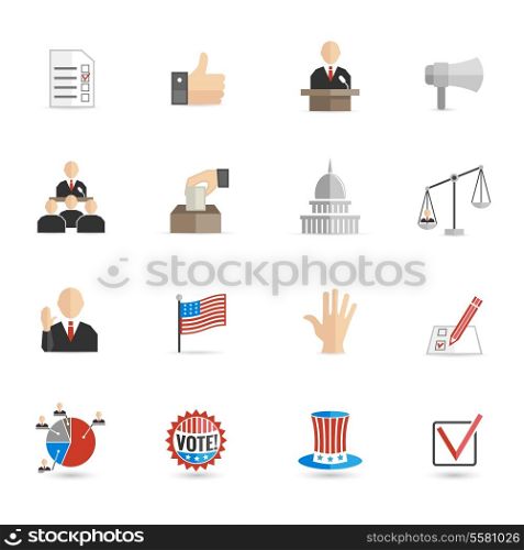 Elections and voting icons set with ballot mark sign hand flag isolated vector illustration