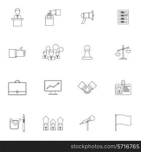 Elections and voting outline icons set with ballot box debate speech isolated vector illustration