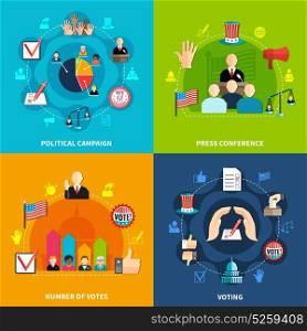 Elections Concept Set. Elections design concept set 2X2 with voting, political debate and agitation flat vector illustration