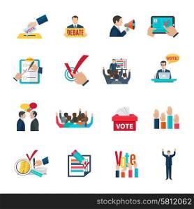 Elections icons set. Elections with voting debates and agitation icons set flat isolated vector illustration