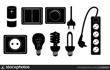 Electric accessories silhouette icons vector illustraton