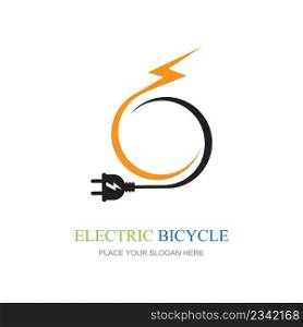Electric Bike Icon Logo Design ElementElectric bicycle with bolt logo design vector illustration.