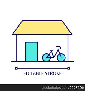 Electric bike library RGB color icon. Bicycle sharing station. Bike friendly infrastructure solution. Renting vehicles. Isolated vector illustration. Simple filled line drawing. Editable stroke. Electric bike library RGB color icon