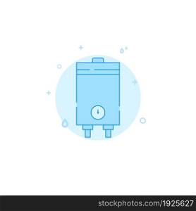 Electric boiler vector icon. Plumbing flat illustration. Filled line style. Blue monochrome design. Editable stroke. Adjust line weight.. Electric boiler flat vector icon. Plumbing symbol filled line style. Blue monochrome design. Editable stroke