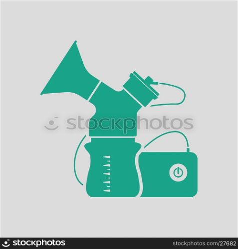 Electric breast pump icon. Gray background with green. Vector illustration.