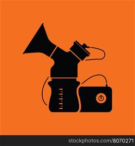 Electric breast pump icon. Orange background with black. Vector illustration.