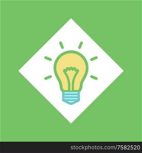 Electric bulb in square vector, glowing lightbulb idea isolated icon. Brainstorming creativity, lines illumination. Object symbolizing business solution. Electric Bulb in Square, Glowing Lightbulb Idea