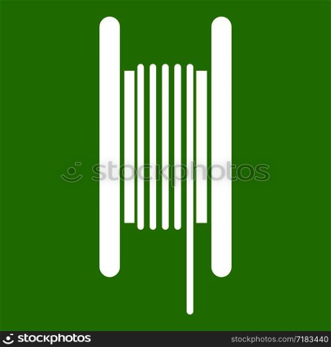 Electric cable in coil icon white isolated on green background. Vector illustration. Electric cable in coil icon green