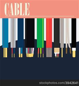 Electric Cable Wire. Cable of different section. A die with a word in top of a picture. A version of electric cables. Uses of the poster in the industry.