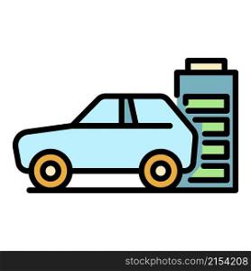 Electric car and battery icon. Outline electric car and battery vector icon color flat isolated. Electric car and battery icon color outline vector