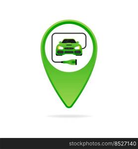 Electric car and Electrical charging station symbol on a white background. Vector illustration.. Electric car and Electrical charging station symbol on a white background. Vector illustration