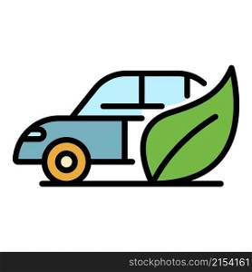 Electric car and tree leaf icon. Outline electric car and tree leaf vector icon color flat isolated. Electric car and tree leaf icon color outline vector