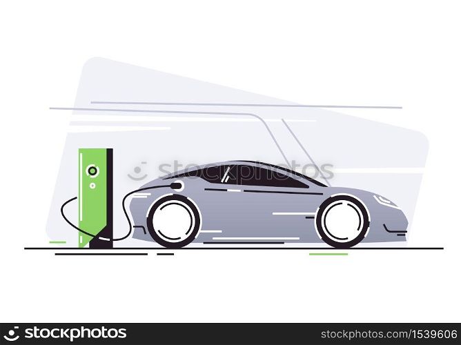 Electric car at vehicle charging station. Vector illustration.. Electric car at vehicle charging station. Vector illustration