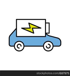 Electric car battery charging color icon. Automobile battery level indicator. Eco friendly auto. Isolated vector illustration. Electric car battery charging color icon