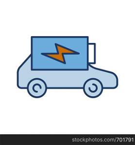 Electric car battery charging color icon. Automobile battery level indicator. Eco friendly auto. Isolated vector illustration. Electric car battery charging color icon