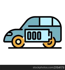 Electric car battery sign icon. Outline electric car battery sign vector icon color flat isolated. Electric car battery sign icon color outline vector