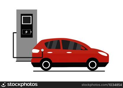 Electric car charging, Cartoon modern red car isolated on white background,vector illustration. Electric car charging, Cartoon modern car