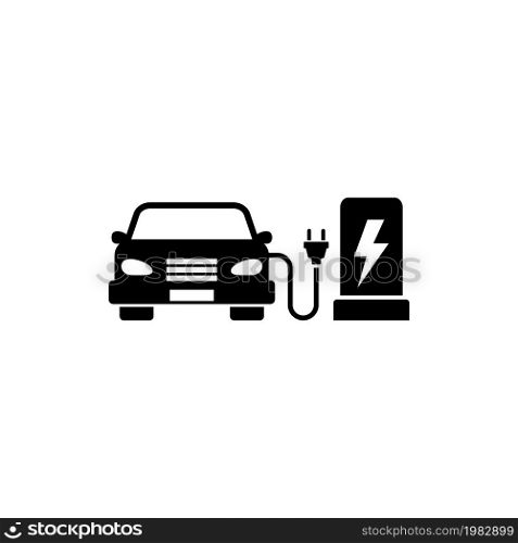 Electric Car Charging Station. Flat Vector Icon. Simple black symbol on white background. Electric Car Charging Station Flat Vector Icon