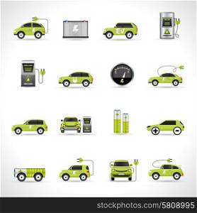 Electric car eco energy transportation icons set isolated vector illustration. Electric Car Icons