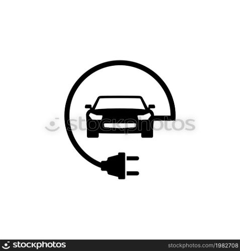 Electric Car. Flat Vector Icon. Simple black symbol on white background. Electric Car Flat Vector Icon