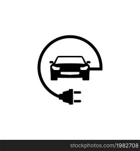 Electric Car. Flat Vector Icon. Simple black symbol on white background. Electric Car Flat Vector Icon