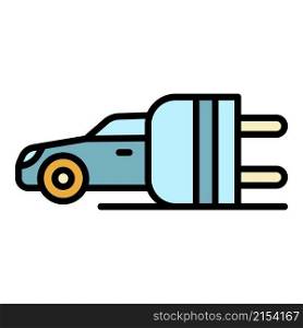 Electric car from a plug icon. Outline electric car from a plug vector icon color flat isolated. Electric car from a plug icon color outline vector