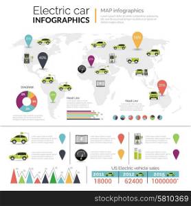 Electric car fuel economy infographics set with charts vector illustration. Electric Car Infographics