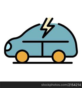 Electric car icon. Outline electric car vector icon color flat isolated. Electric car icon color outline vector