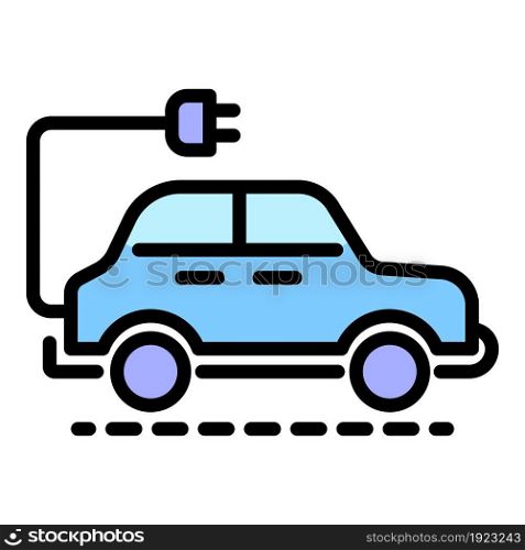 Electric car icon. Outline electric car vector icon color flat isolated on white. Electric car icon color outline vector