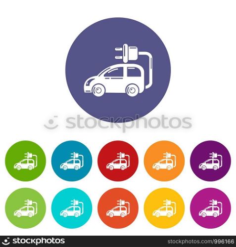 Electric car icons color set vector for any web design on white background. Electric car icons set vector color