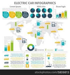 Electric Car Infographic Set . Electric car and charging station world distribution and expansion statistic flat color infographic set vector illustration