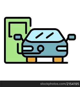 Electric car on charge icon. Outline electric car on charge vector icon color flat isolated. Electric car on charge icon color outline vector