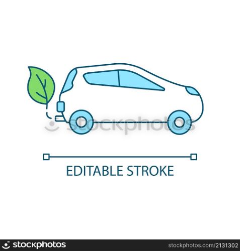 Electric car RGB color icon. Hybrid vehicle. Alternative energy. Fuel efficient auto. Battery charging. Isolated vector illustration. Simple filled line drawing. Editable stroke. Arial font used. Electric car RGB color icon