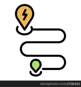 Electric car route icon. Outline electric car route vector icon color flat isolated. Electric car route icon color outline vector