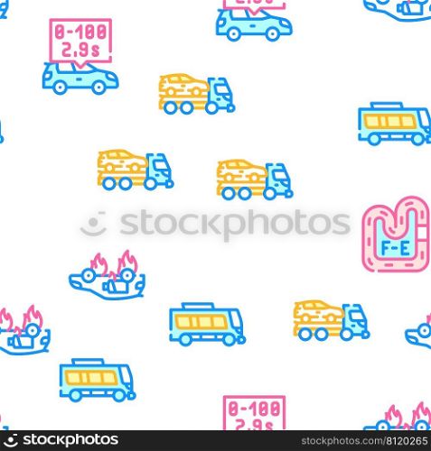 Electric Car Vehicle Vector Seamless Pattern Color Line Illustration. Electric Car Vehicle Vector Seamless Pattern