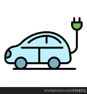Electric car with plug icon. Outline electric car with plug vector icon color flat isolated. Electric car with plug icon color outline vector