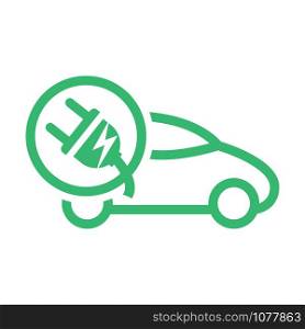Electric car with plug icon symbol. Green hybrid vehicles charging point logotype. Eco friendly vehicle concept. Vector illustration. Icon sign. eps 10