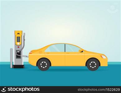Electric cars charging at the charger station , Electromobility e-motion concept conceptual vector illustration.