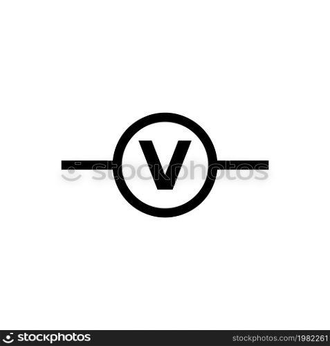 Electric Circuit Voltmeter. Flat Vector Icon. Simple black symbol on white background. Electric Circuit Voltmeter Flat Vector Icon