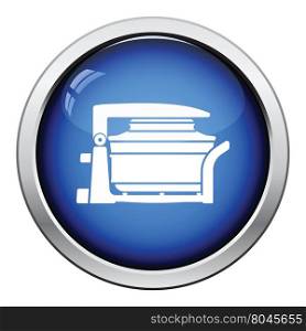 Electric convection oven icon. Glossy button design. Vector illustration.