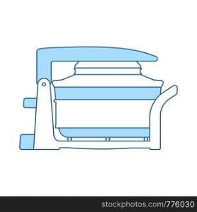 Electric Convection Oven Icon. Thin Line With Blue Fill Design. Vector Illustration.