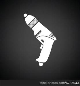 Electric drill icon. Black background with white. Vector illustration.