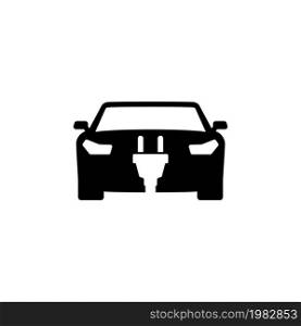 Electric Energy Car. Flat Vector Icon. Simple black symbol on white background. Electric Energy Car Flat Vector Icon