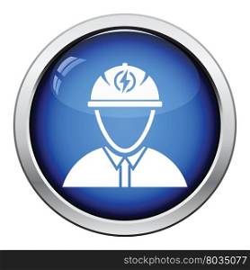 Electric engineer icon. Glossy button design. Vector illustration.