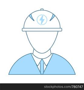 Electric Engineer Icon. Thin Line With Blue Fill Design. Vector Illustration.