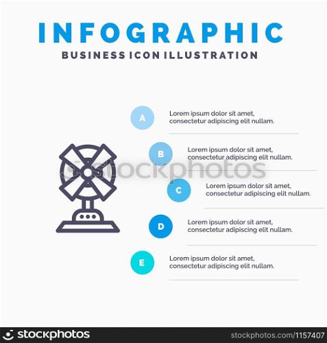 Electric, Fan, Home, Machine Blue Infographics Template 5 Steps. Vector Line Icon template